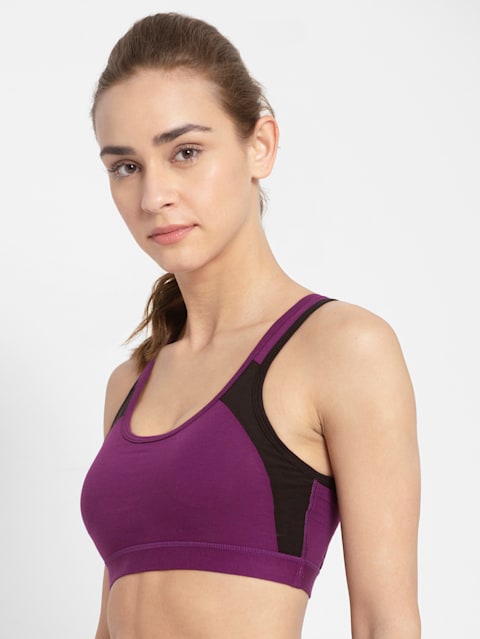 Women's Wirefree Padded Tactel Nylon Elastane Stretch Full Coverage Racer  Back Styling Sports Bra with Stay Dry Treatment - Midnight Sail