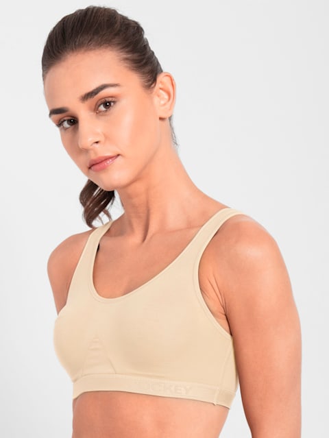 Buy Jockey 1376 Women's Wirefree Non Padded Super Combed Cotton Elastane  Stretch Full Coverage Slip-On Active Bra with Wider Straps and Moisture  Move Treatment_Black_S at