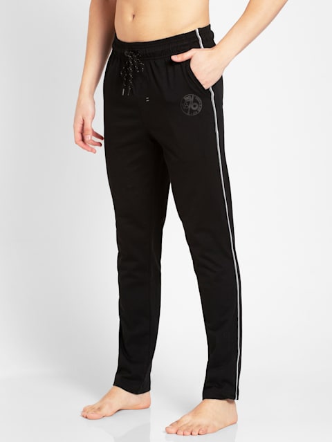 Jockey Men's Relaxed Fit Trackpants (9500-0103-CH-SR_M_Charcoal Melange and  Shanghai Red_Medium)